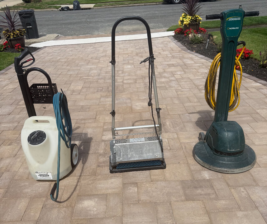 Penguin electric sprayer, 18 inch floor machine, and crb machine